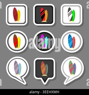 Illustration zu Themensätzen Symbole für schönes Surfbrett, Logo Surfboard bestehend aus flachem Design mit Elementen Mobile Web Apps, Kollektion Modern i Stock Vektor