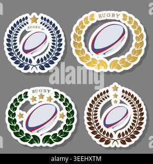 Illustration zum Thema des Sets Kollektion Accessoires für Sportspiel Rugby, Muster bestehend aus Elementen Sportspiel Rugby, abstrakte Komposition des Sports Stock Vektor