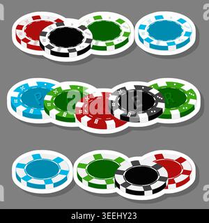 Illustration zum Thema Set-Sammlung Zubehör für Spielchips im Casino, Muster bestehend aus Elementen Spielchips zum Casino, abstrakte Komposition Stock Vektor