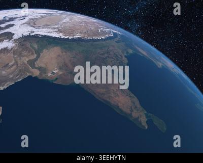 3D-Illustration der Erde im Weltraum mit Fokus auf Indien Stockfoto