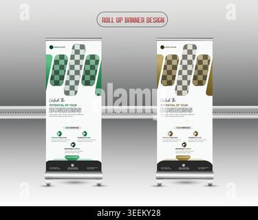 Modernes Design mit aufrollbaren Bannervorlagen mit übersichtlichem Layout Stock Vektor