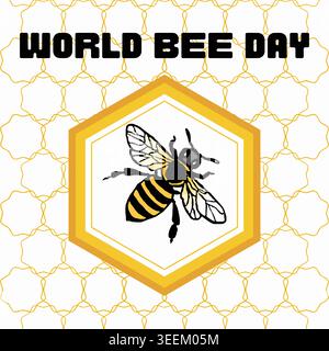 Illustration Vektorgrafik der Honigbiene mit hexagonalem Nest, perfekt für internationalen Tag, Weltbienentag, feiern, Grußkarte, Poster Stock Vektor