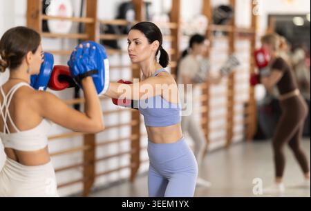 Junge Frauen im Turnboxtraining Stockfoto