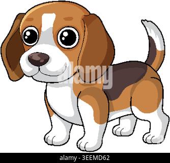 Ein Cartoon-Beagle-Hündchen steht mit großen Augen und schlampigen Ohren im Vektorstil Stock Vektor
