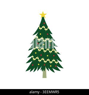 Weihnachtsbaum Vektor Flach Dekorierte Feiertagsfeier Illustration Stock Vektor