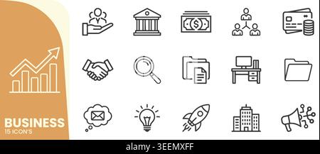 Symbole für die Unternehmensleitung legen die Vektorsammlung für Büro und Finanzen fest Stock Vektor