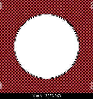 Abstraktes rotes schwarzes kariertes Muster mit weißem Kreis in der zentralen Vektorgrafik. Diese geometrische Textur erzeugt einen klassischen Schachbrett- oder Pixeleffekt Stock Vektor