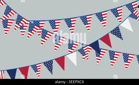 Criss Cross usa Fahnenfahne Fahne Wimpel Girlande Set Vektor Illustration für patriotische amerikanische Feiertagsfeier Stock Vektor