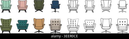 Ansicht von oben architektonische Möbel Symbole Set einschließlich Sessel und Sofas Innendesign Umriss Vektorkollektion Illustration Stock Vektor