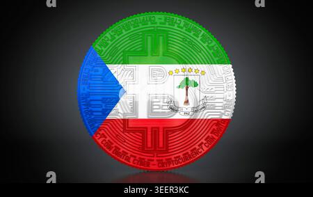 Äquatorialguinea - Kryptowährung Bitcoin mit Nationalflagge - 3D-Illustration Stockfoto