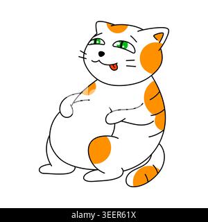 Die fette Katze hat zu viel gegessen. Cartoon-Illustration eines niedlichen Kätzchens. Stock Vektor