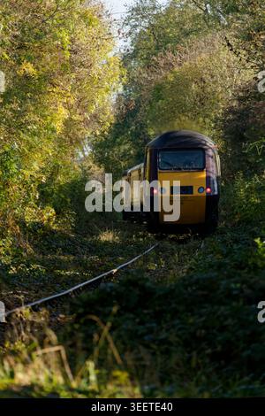 Network Rail/Colas Rail Inter-City 125 HST wechselte von Personenzügen zu Testzügen auf dem inzwischen aufgemotteten Burton nach Coalville, Leicester nach Burton Stockfoto