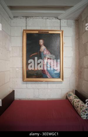 Ein allegorisches französisches Ölgemälde aus dem 17. Jahrhundert zeigt Mademoiselle de Blois, Marie-Anne de Bourbon, die als Jagdgöttin Diana in Château de posierte Stockfoto