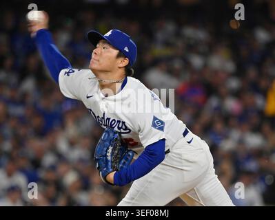 Los Angeles, Usa. Mai 2026. Los Angeles Dodgers Starting Pitcher Yoshinobu Yamamoto liefert am Dienstag, den 12. Mai 2026, im fünften Inning im Dodger Stadium in Los Angeles gegen die San Francisco Giants. Foto: Jim Ruymen/UPI Credit: UPI/Alamy Live News Stockfoto