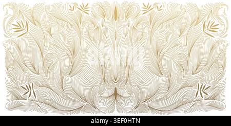Luxuriöses Art déco-Blumenmuster mit eleganten goldenen Blättern und fließenden Wellenelementen im Hintergrund. Vektor-Illustration Japanisches Ornament mit tropischen Stock Vektor