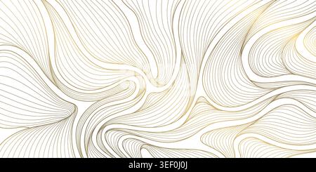 Luxuriöses Art déco-Blumenmuster mit eleganten goldenen Blättern und fließenden Wellenelementen im Hintergrund. Vektor-Illustration Japanisches Ornament mit tropischen Stock Vektor