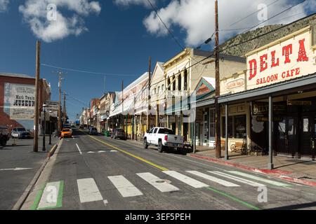 Blick auf die C Street, den wichtigsten historischen Bezirk von Virginia City, Nevada Stockfoto