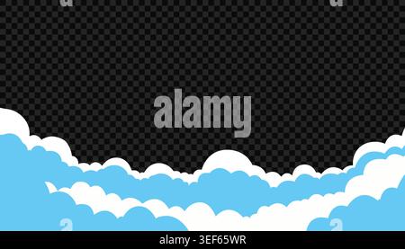Mehrschichtige flauschige weiße und blaue Himmelwolken unterer Rand isoliert auf transparenter Hintergrund flache Vektorillustration Stock Vektor