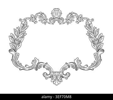 Isolierte Gravur verzierter Vintage-Rahmen, symmetrisches Scroll-Ornament und Rand. Barocker Blumenrahmen. Retro-Muster mit dekorativem Dekorationselement Stock Vektor