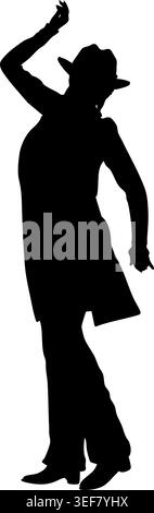 Auffällige schwarze Silhouette einer Frau mit Cowboyhut und Lederoutfit, auffällige Pose. Perfekt für Grafikdesign, Branding oder minimalistische Kunstprojekte. Stock Vektor