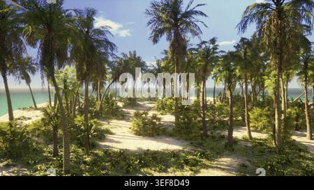 Wüsteninsel mit Palmen am Strand Stockfoto
