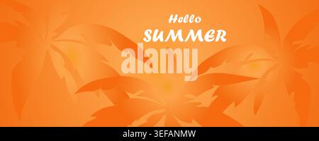 Sommer-Poster-Vektor-Satz mit tropischen Palmblättern und hellem orange gelb grünem Farbverlauf Hintergrund. Botanische Urlaubsflyer-Kollektion für Strandparty, Urlaubsangebot und saisonales Wanddesign. Stock Vektor