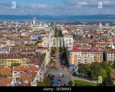 Vitosha Boulevard und historisches Stadtzentrum von oben in sofia bulgarien Stockfoto