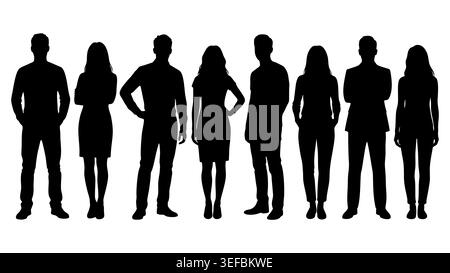 Silhouetten von Frauen und Männern in Schwarz, isoliert auf weißem Hintergrund – Vektorgrafik Stock Vektor