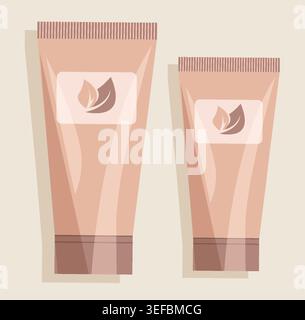 Minimalistische kosmetische Duo Tubes Vektor-Top-Ansicht des organischen Creme-Verpackungs-Sets mit weichem Stoff-Schatten für Luxus-Spa und Eco Skincare Branding Asset Stock Vektor