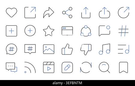 Social-Media-Symbole Legen Bearbeitbare Konturlinien-Vektor-Illustration Fest. Stock Vektor