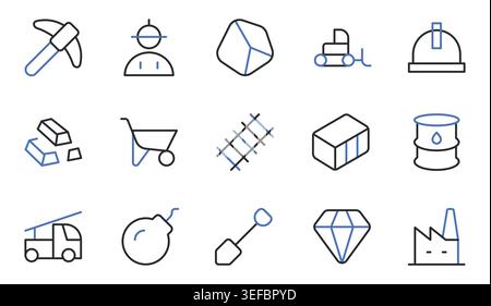 Mining-Symbole Set Line Vector Illustration. Stock Vektor