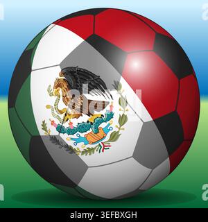 Fußball mit MEXIKANISCHER Flagge auf einem Fußballfeld, Vektor-Illustration Stock Vektor