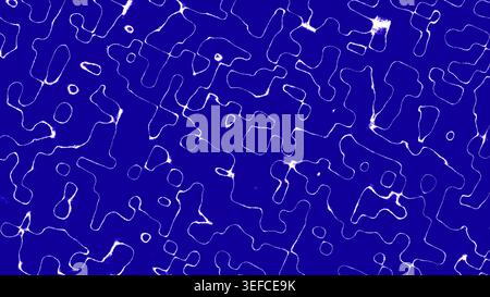 Kurvige weiße Linien tanzen auf einem tiefblauen Hintergrund und bilden ein faszinierendes Muster. Stockfoto
