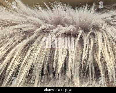 Detaillierte Makroaufnahme mit luxuriöser Textur und weichen Fasern aus Kunstpelz Stockfoto