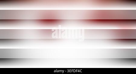 Dynamischer abstrakter Hintergrund mit horizontalen weißen Balken und einem weichen roten, verschwommenen Effekt, perfekt für modernes Grafikdesign und Präsentationen. Stockfoto