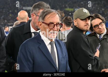 IPA84695082: Ignazio La Russa Präsident des italienischen Senats während des Spiels der Coppa Italia Final Championship zwischen S.S. Lazio und F.C. Inter im Olimpico-Stadion am 13. Mai 2026 in Rom. Beim Finale - SS Lazio gegen Inter - FC Internazionale, italienischer Fußball Coppa Italia Spiel in Rom, Italien, 13. Mai 2026 Stockfoto