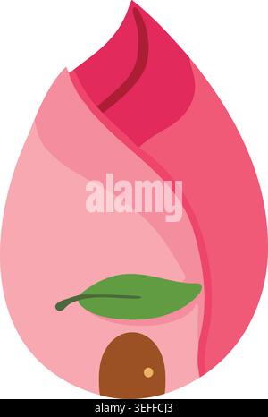 Einfache Illustration eines rosafarbenen Flamingo-förmigen Schwimmbades mit geschwungenem Hals und kleinem grünen Blattdetail. Stock Vektor