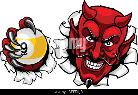 Devil and 9 Ball Nine Ball Pool Cartoon Maskottchen Stock Vektor