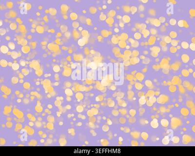 Ein Hintergrund mit zahlreichen weichen, runden Bokeh-Lichtern in verschiedenen Größen, überwiegend Gold- und Weißtönen. Diese Lichter sind am Abend verstreut Stockfoto