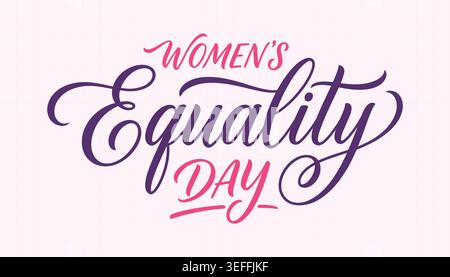 Frauen Gleichheitstag schöne elegante Kalligraphie Typografie Text Design Paket auf hellrosa Hintergrund Konzept Illustration Stock Vektor