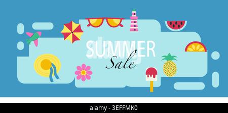 Geometrischer Sommer-Hintergrund im minimalistischen Stil. Buntes Beach Summer Time Konzept zum Verkauf Banner, Poster und anderes Werbedesign. Sommerurlaub, Hintergrund für Strandurlaub. Stock Vektor