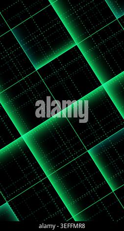 Digitale High-Tech-Welt mit leuchtendem Neongrüner Gitterhintergrund futuristische geometrische Linien treffen auf tiefe Schatten und eine schlanke Matrix-Ästhetik für Technologie Stock Vektor