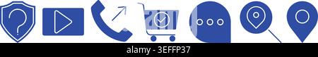 Moderne, rote Symbole für Web- und mobile Apps mit Kommunikations-Shopping-Medien und Standortsymbolen Stock Vektor