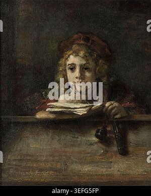 Rembrandt van Rijn – Titus at His Desk, 1655, Niederlande, Junge sitzend am Schreibtisch drinnen | ArchiVerse Stockfoto