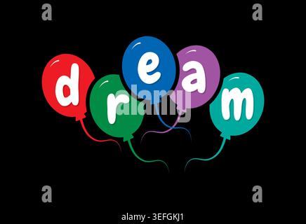 Traumwort. Wort Traum in bunten Ballons. Vektorillustration. Stock Vektor