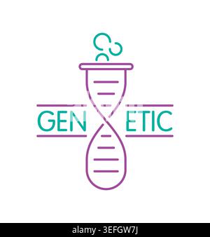 Genetisches Logo. Genetik-Konzept für die Welt der Wissenschaft, Bildung. Reagenzglas und Genetik-Konzept. Stock Vektor