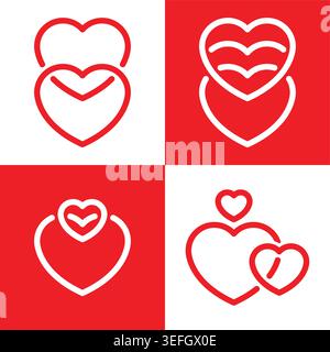 Vier Herz-Logos auf weißem Hintergrund. Verschiedene Herzsymbole Stock Vektor