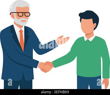 Zwei Geschäftsmänner, die die Hände schütteln, Ikone im flachen Stil. Teamwork-Vektor-Illustration auf isoliertem Hintergrund. Leadership Sign Business Concept. Stock Vektor