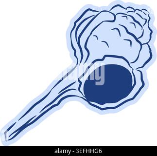 Stilvolle Murex haustellum Muschel handgezeichnet trendige elegante Amalfiküste und mediterraner Doodle-Stil. Venus Kamm murex Blaue Linie Art Vektor für su Stock Vektor