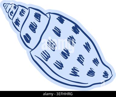 Stilvolle gepunktete, handgezeichnete Muschel, trendige, elegante Amalfiküste und mediterraner Doodle-Stil. Blue Line Art Vektor für Sommer Branding, Luxus Stock Vektor